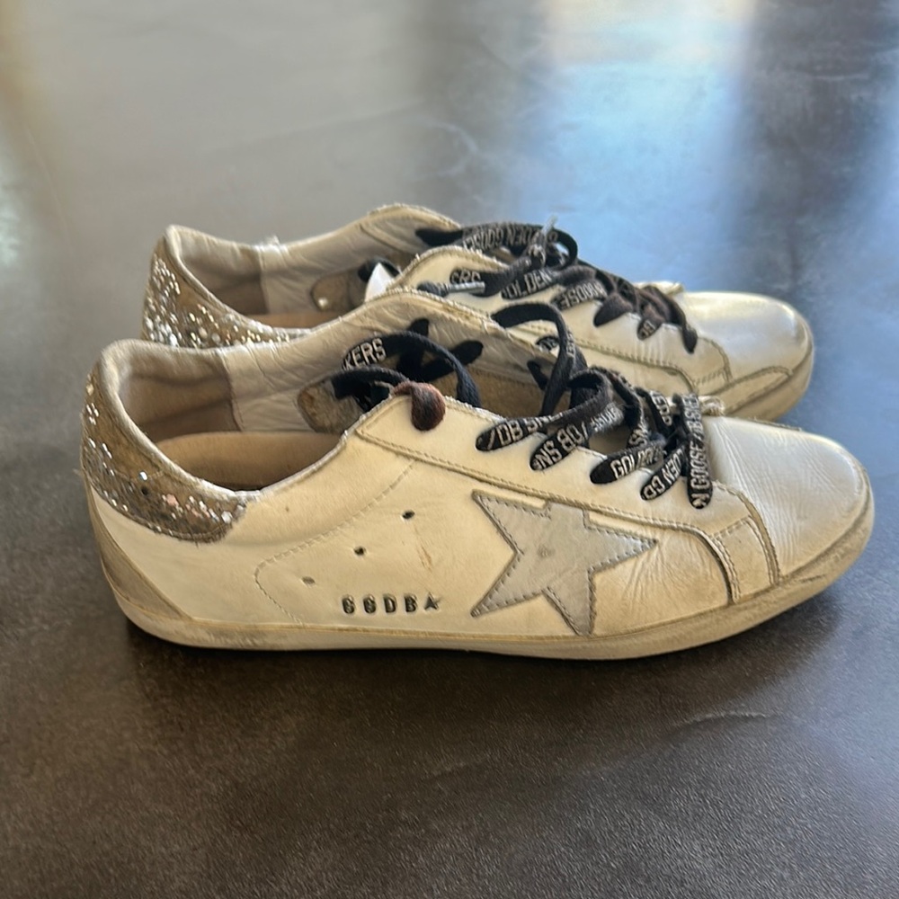 Golden Goose White and Silver Sneakers